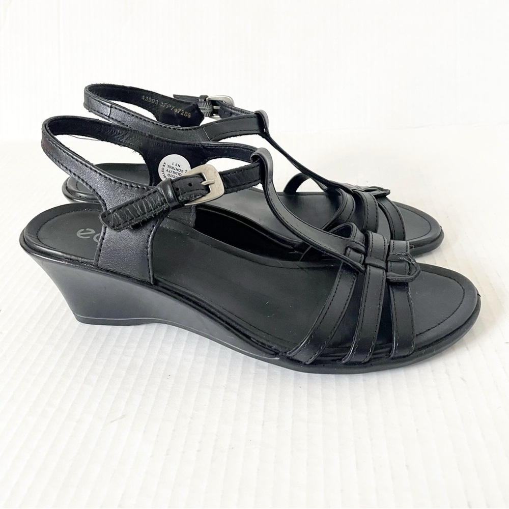 New ECCO black T- bar wedge sandals size 37